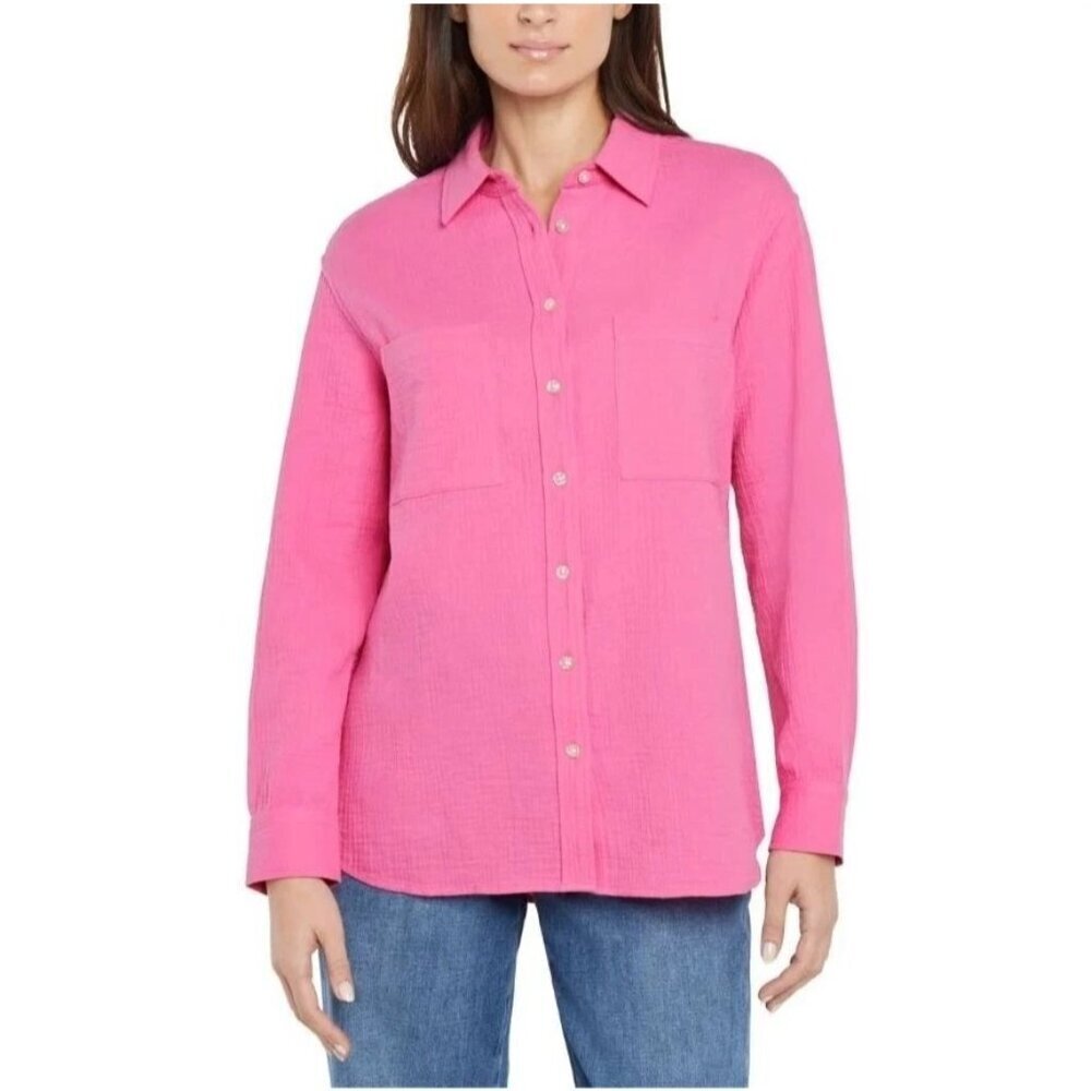 Gap Women's M Pink Gauze Long Sleeve Button-Up Shirt 100% Cotton  a2371